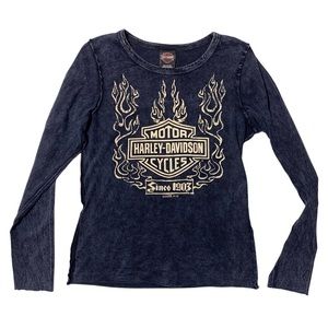 Harley Davidson Eureka Redwood Blue Dye Long Sleeve Womens Size L Made in USA